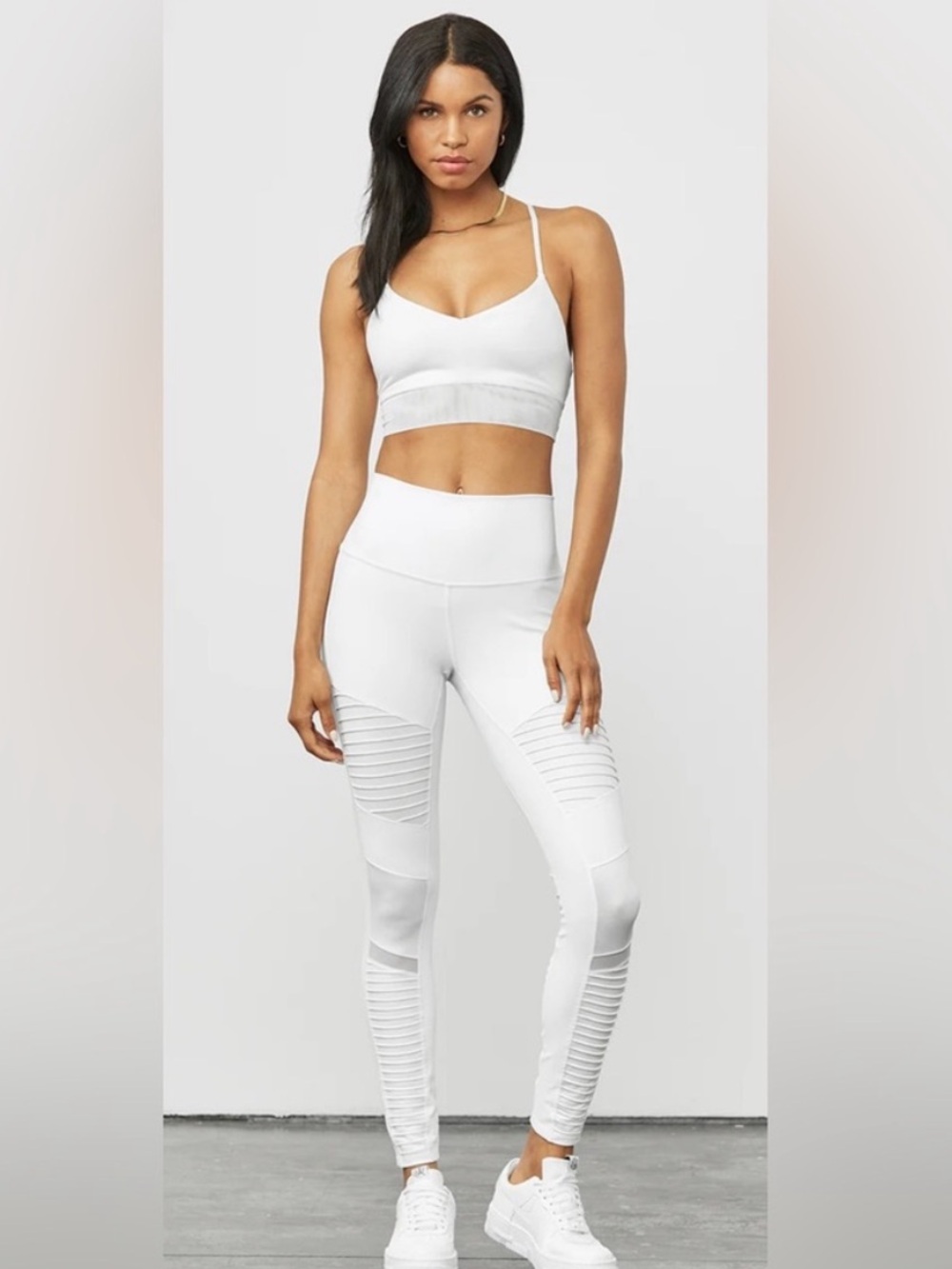 NWT ALO $128 Yoga White High-Rise Moto-Panel Leggings Sz XS SOLD OUT